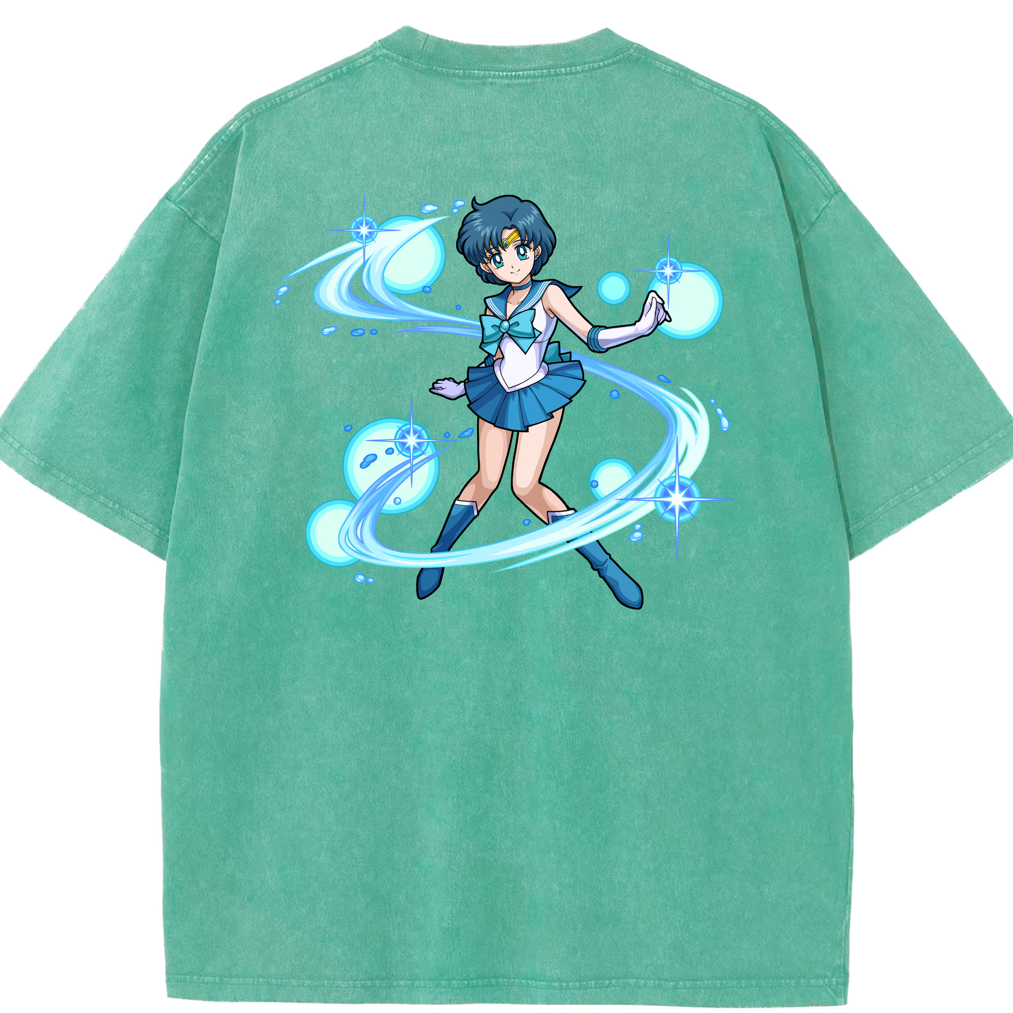 （画像用） 美少女戦士セーラームーン 水野 亜美 みずの あみ Sailor Moon Mizuno Ami 綿100% ヴィンテージ風 半袖Tシャツ（背面プリント）
